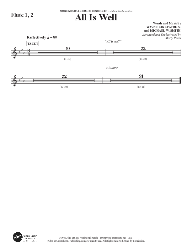 All Is Well (Choral Anthem SATB) Flute 1/2 (Word Music Choral / Arr. Marty Parks)