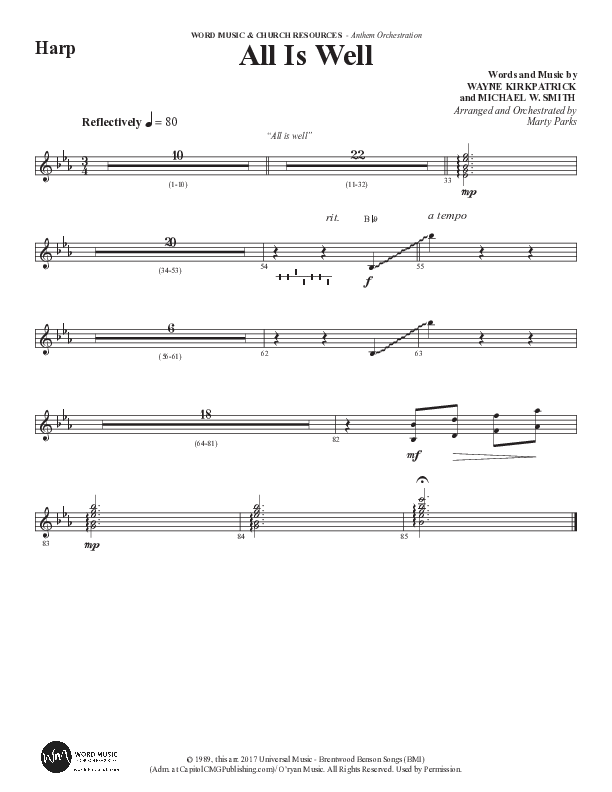 All Is Well (Choral Anthem SATB) Harp (Word Music Choral / Arr. Marty Parks)