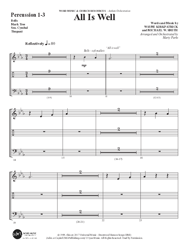 All Is Well (Choral Anthem SATB) Percussion 1/2 (Word Music Choral / Arr. Marty Parks)