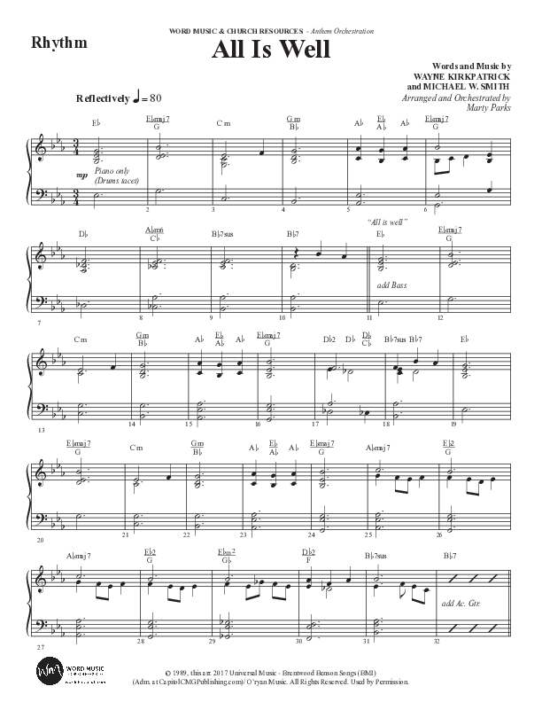 All Is Well (Choral Anthem SATB) Rhythm Chart (Word Music Choral / Arr. Marty Parks)