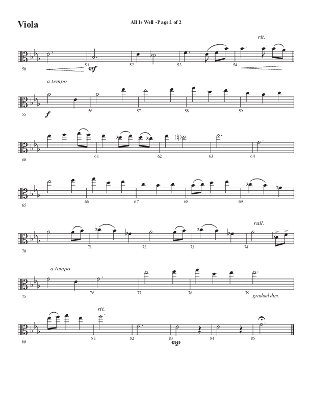 All Is Well (Choral Anthem SATB) Viola (Word Music Choral / Arr. Marty Parks)