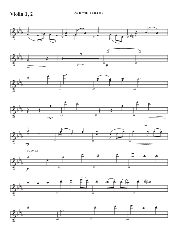 All Is Well (Choral Anthem SATB) Violin 1/2 (Word Music Choral / Arr. Marty Parks)