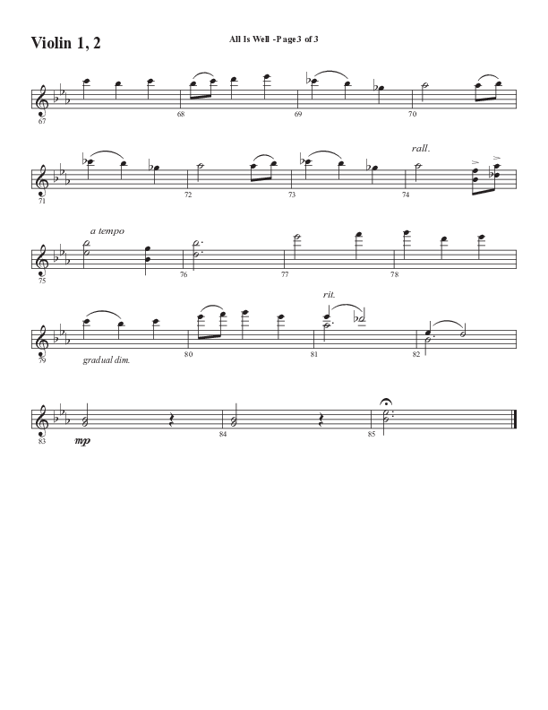 All Is Well (Choral Anthem SATB) Violin 1/2 (Word Music Choral / Arr. Marty Parks)