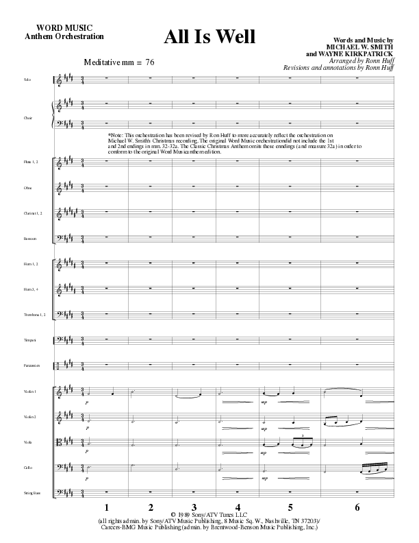 All Is Well (Choral Anthem SATB) Orchestration (Word Music Choral / Arr. Ronn Huff)