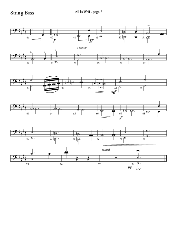 All Is Well (Choral Anthem SATB) Double Bass (Word Music Choral / Arr. Ronn Huff)