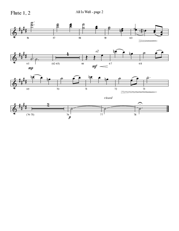 All Is Well (Choral Anthem SATB) Flute 1/2 (Word Music Choral / Arr. Ronn Huff)