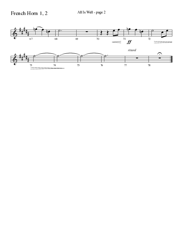 All Is Well (Choral Anthem SATB) French Horn 1/2 (Word Music Choral / Arr. Ronn Huff)