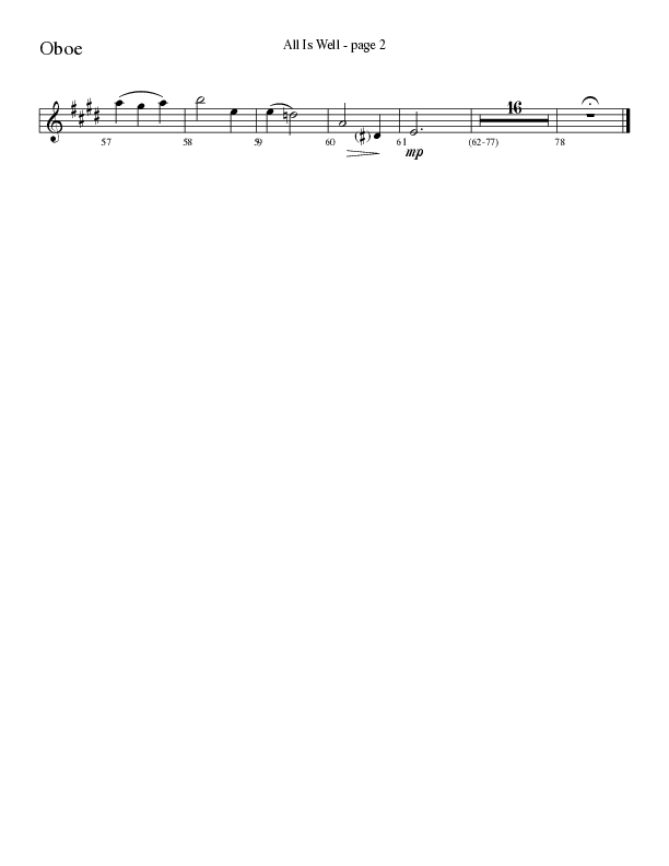All Is Well (Choral Anthem SATB) Oboe (Word Music Choral / Arr. Ronn Huff)