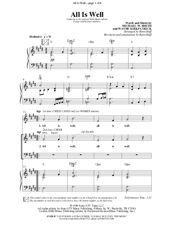 All Is Well (Choral Anthem SATB) Anthem (SATB/Piano) (Word Music Choral / Arr. Ronn Huff)