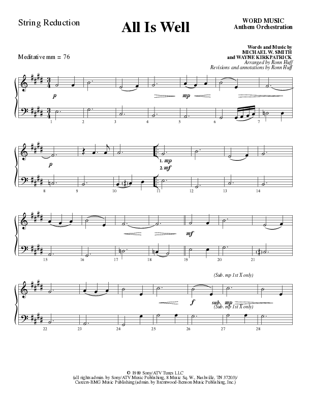 All Is Well (Choral Anthem SATB) Synth Strings (Word Music Choral / Arr. Ronn Huff)