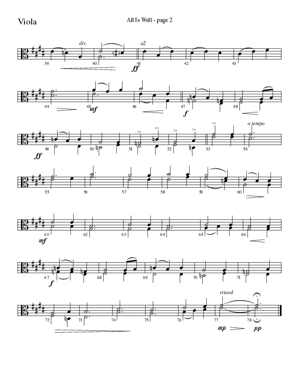 All Is Well (Choral Anthem SATB) Viola (Word Music Choral / Arr. Ronn Huff)