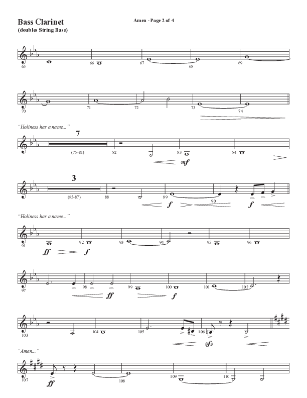 Amen (Choral Anthem SATB) Bass Clarinet (Word Music Choral / Arr. David Wise / Orch. David Shipps)