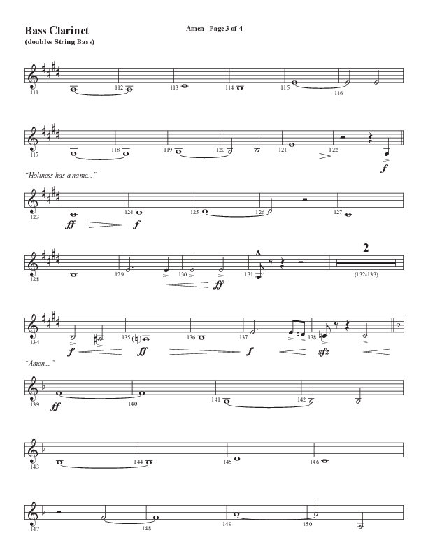 Amen (Choral Anthem SATB) Bass Clarinet (Word Music Choral / Arr. David Wise / Orch. David Shipps)