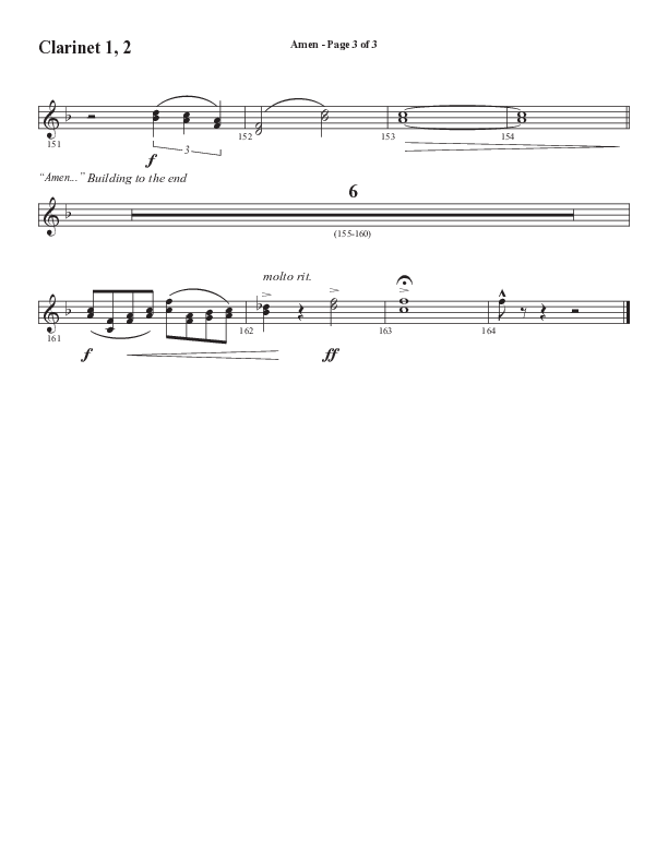 Amen (Choral Anthem SATB) Clarinet 1/2 (Word Music Choral / Arr. David Wise / Orch. David Shipps)