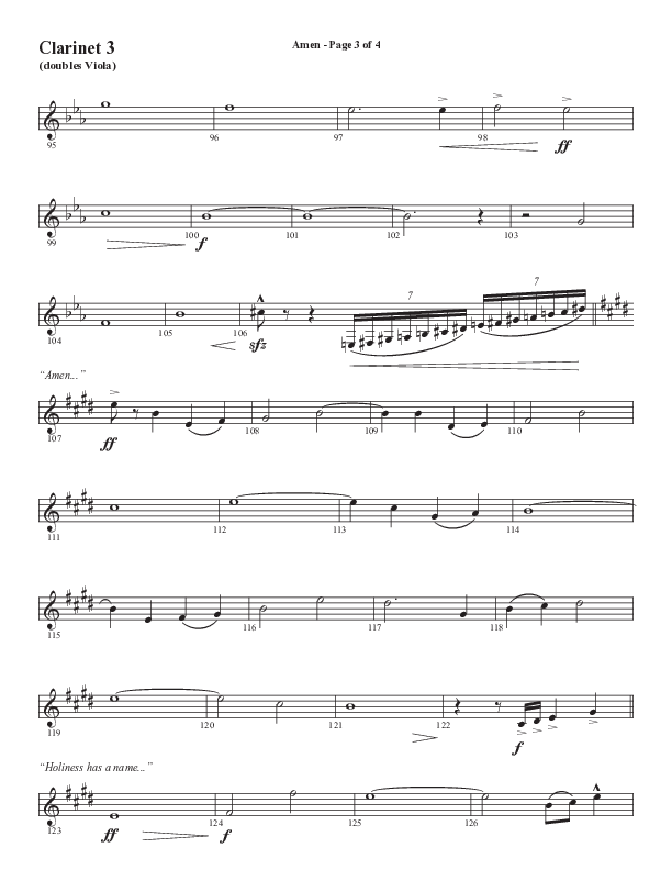 Amen (Choral Anthem SATB) Clarinet 3 (Word Music Choral / Arr. David Wise / Orch. David Shipps)