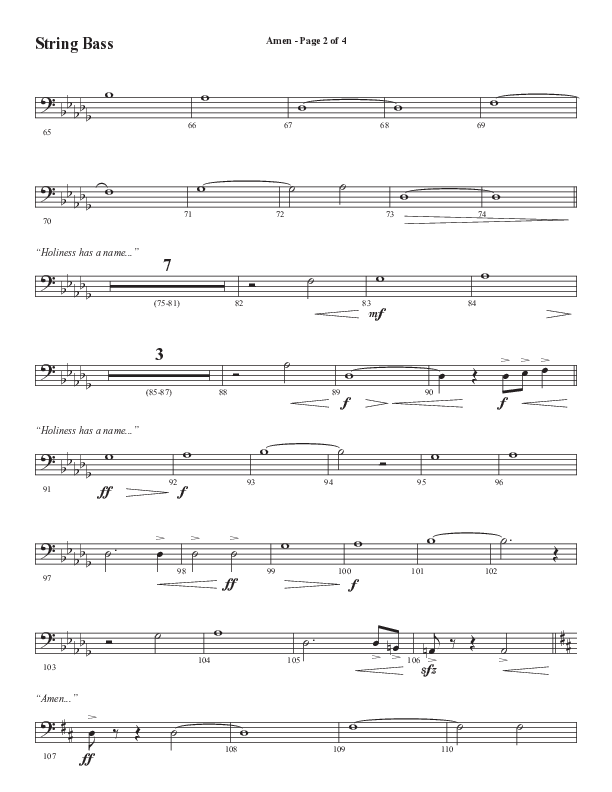 Amen (Choral Anthem SATB) Double Bass (Word Music Choral / Arr. David Wise / Orch. David Shipps)