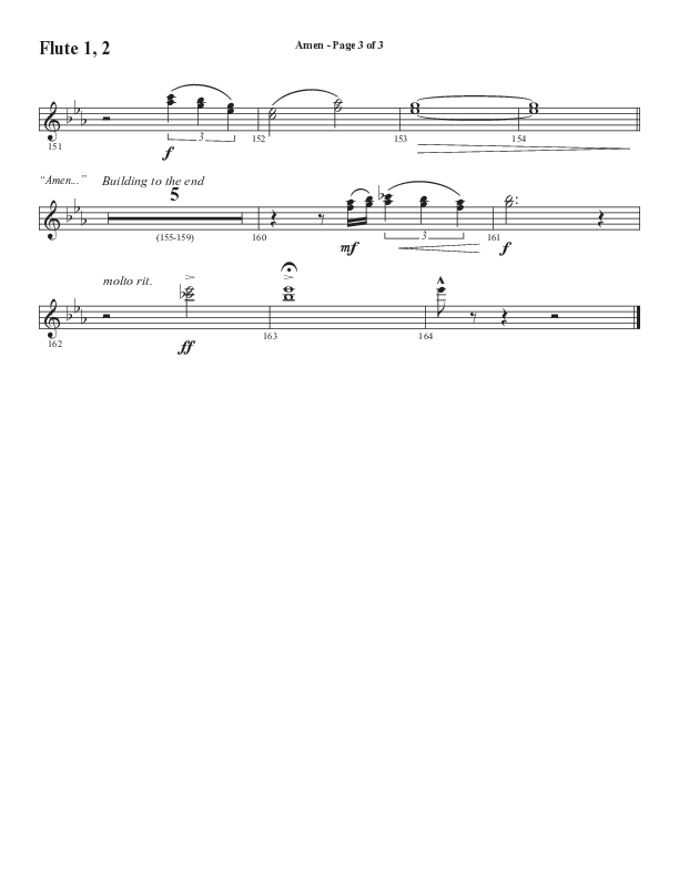 Amen (Choral Anthem SATB) Flute 1/2 (Word Music Choral / Arr. David Wise / Orch. David Shipps)