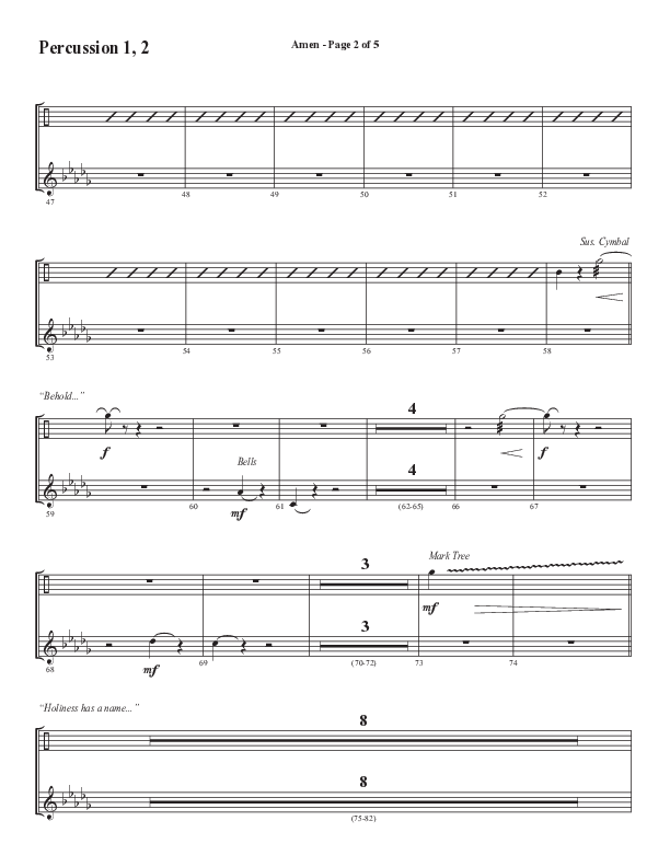 Amen (Choral Anthem SATB) Percussion 1/2 (Word Music Choral / Arr. David Wise / Orch. David Shipps)
