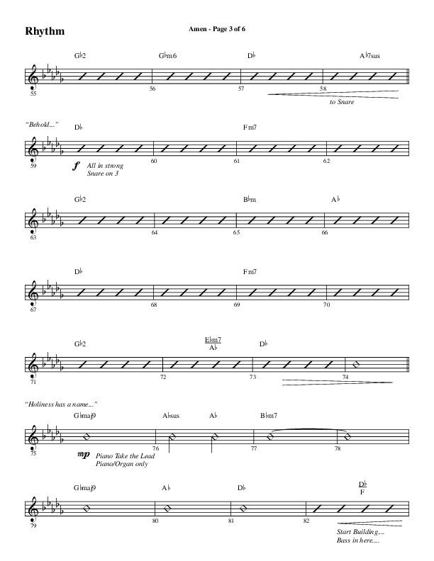 Amen (Choral Anthem SATB) Rhythm Chart (Word Music Choral / Arr. David Wise / Orch. David Shipps)