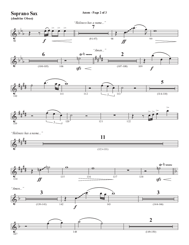Amen (Choral Anthem SATB) Soprano Sax (Word Music Choral / Arr. David Wise / Orch. David Shipps)