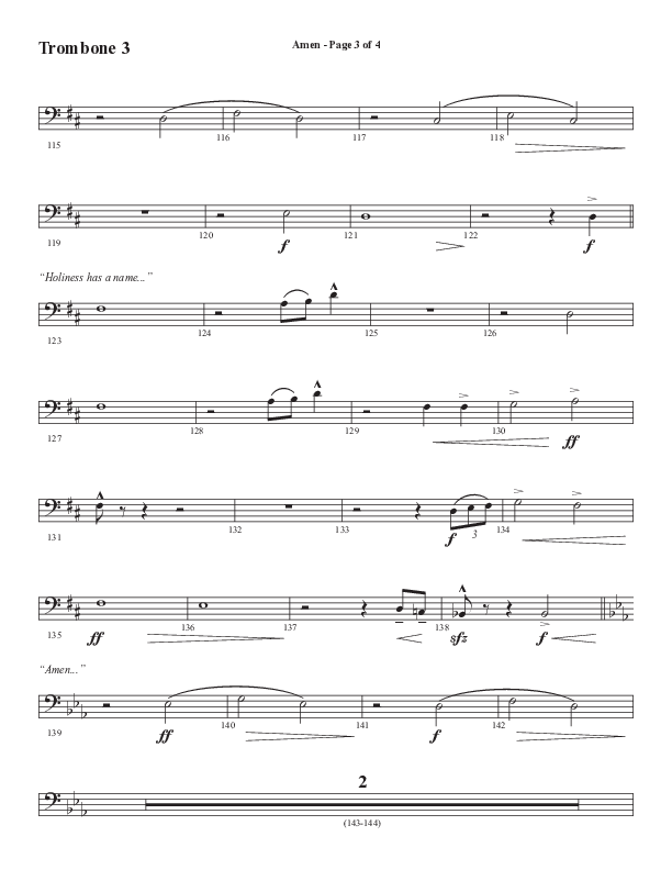 Amen (Choral Anthem SATB) Trombone 3 (Word Music Choral / Arr. David Wise / Orch. David Shipps)