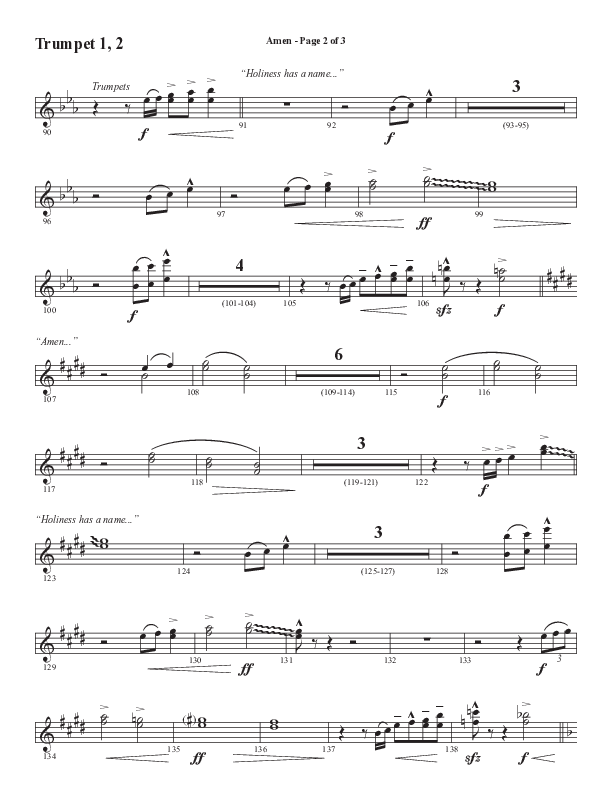 Amen (Choral Anthem SATB) Trumpet 1,2 (Word Music Choral / Arr. David Wise / Orch. David Shipps)