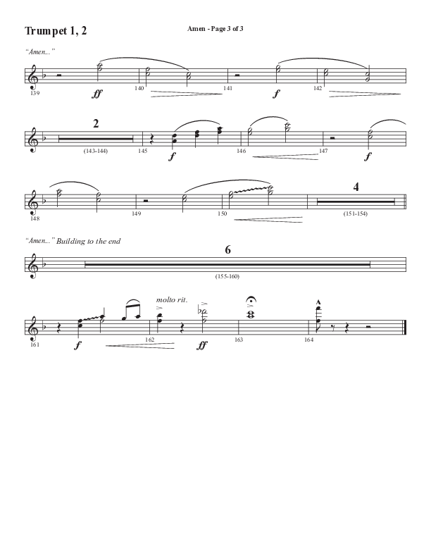 Amen (Choral Anthem SATB) Trumpet 1,2 (Word Music Choral / Arr. David Wise / Orch. David Shipps)