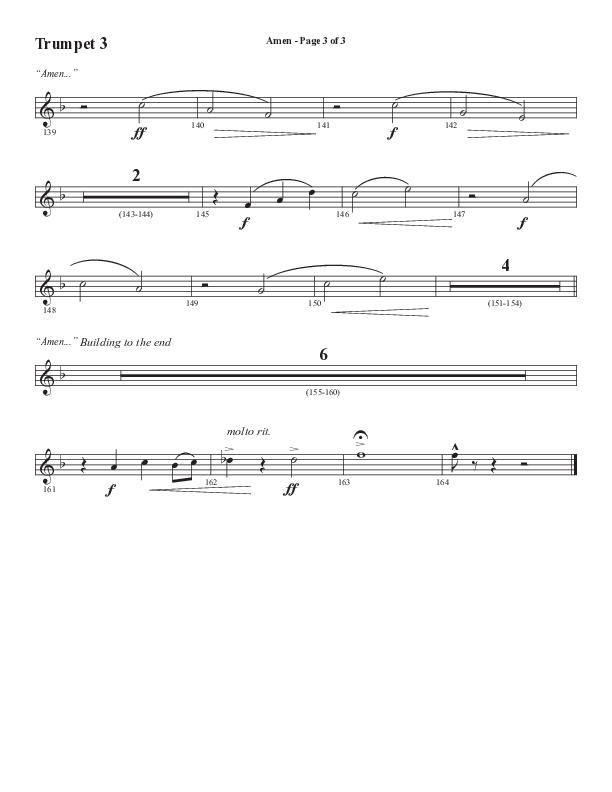 Amen (Choral Anthem SATB) Trumpet 3 (Word Music Choral / Arr. David Wise / Orch. David Shipps)