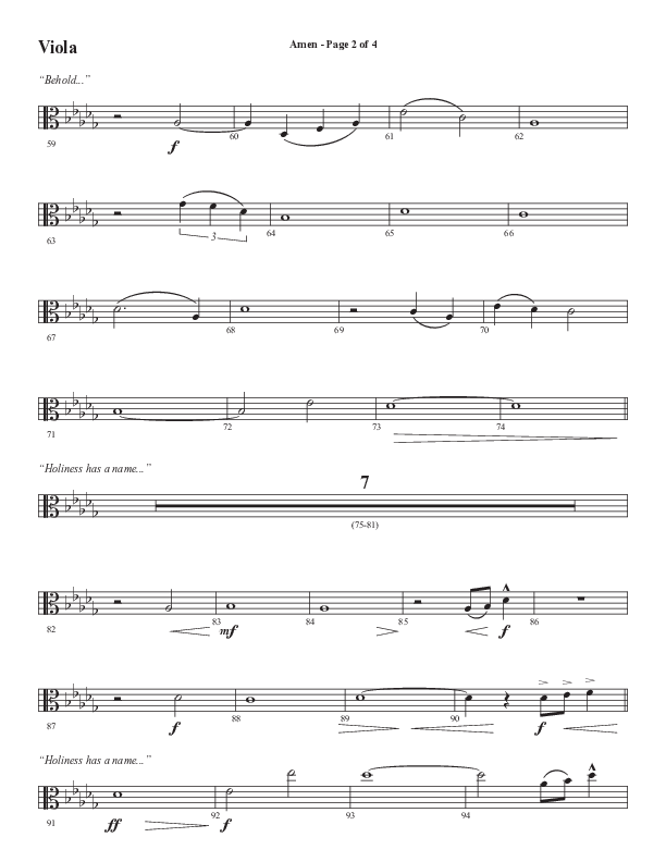 Amen (Choral Anthem SATB) Viola (Word Music Choral / Arr. David Wise / Orch. David Shipps)
