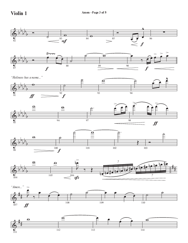 Amen (Choral Anthem SATB) Violin 1 (Word Music Choral / Arr. David Wise / Orch. David Shipps)