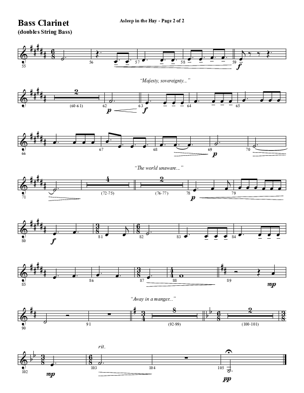 Asleep In The Hay (Choral Anthem SATB) Bass Clarinet (Word Music Choral / Arr. David Wise)