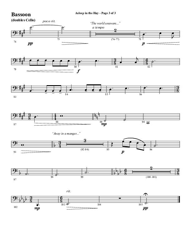 Asleep In The Hay (Choral Anthem SATB) Bassoon (Word Music Choral / Arr. David Wise)