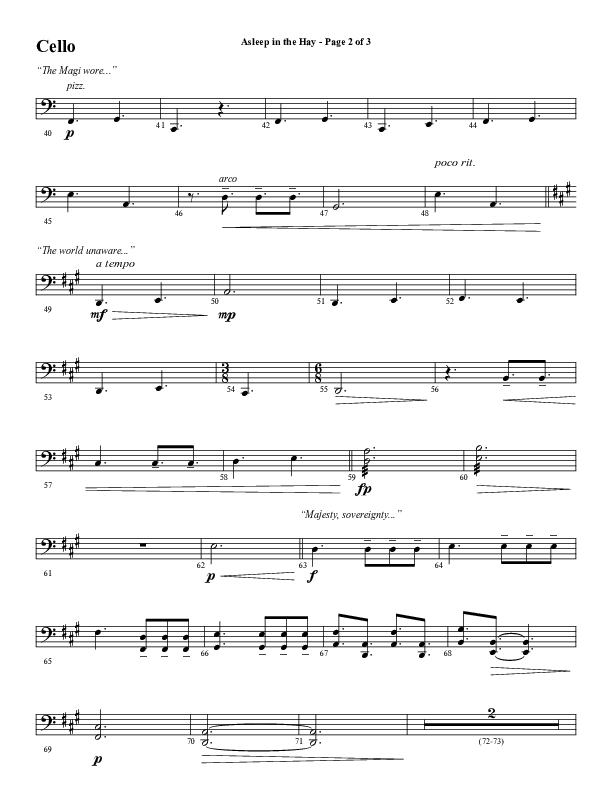 Asleep In The Hay (Choral Anthem SATB) Cello (Word Music Choral / Arr. David Wise)