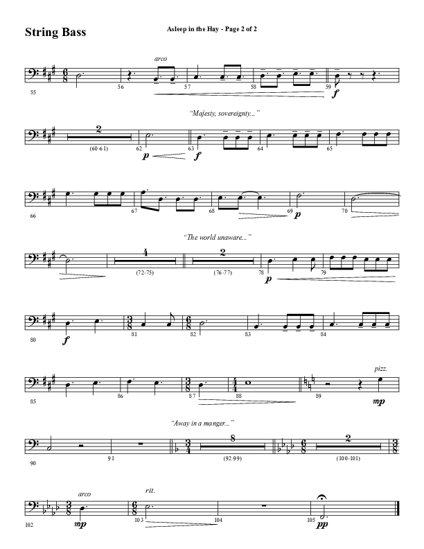 Asleep In The Hay (Choral Anthem SATB) Double Bass (Word Music Choral / Arr. David Wise)