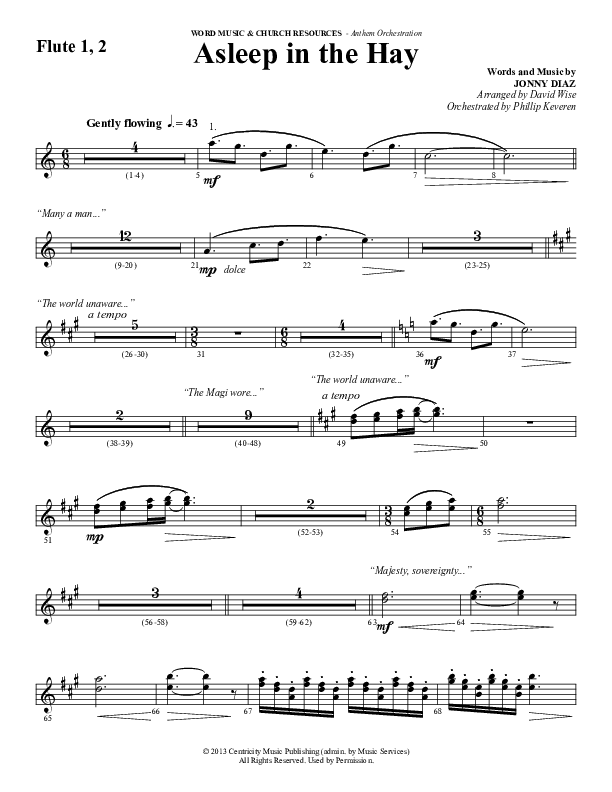 Asleep In The Hay (Choral Anthem SATB) Flute 1/2 (Word Music Choral / Arr. David Wise)