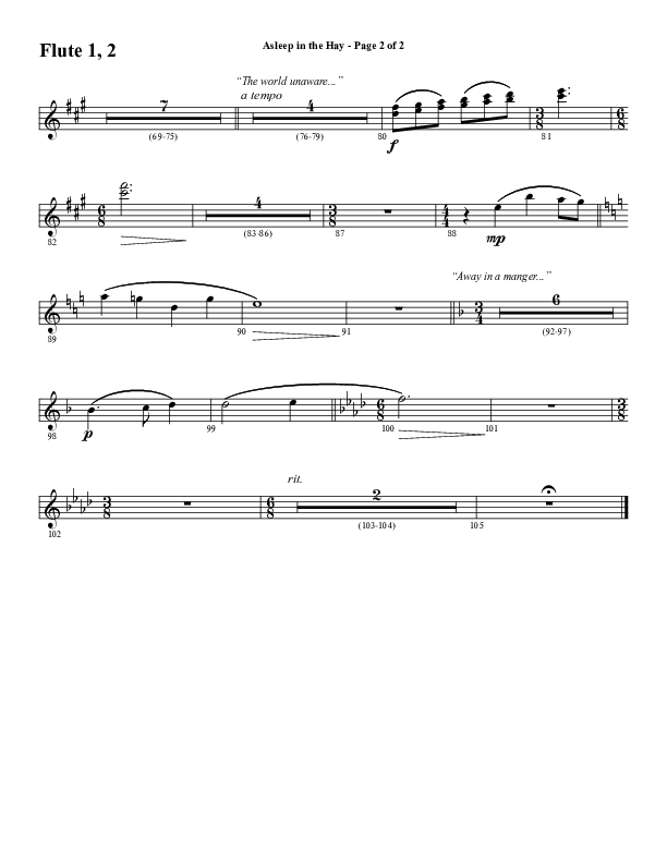 Asleep In The Hay (Choral Anthem SATB) Flute 1/2 (Word Music Choral / Arr. David Wise)