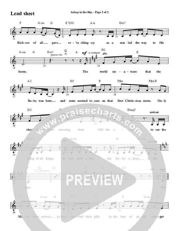 Asleep In The Hay (Choral Anthem SATB) Lead Sheet (Melody) (Word Music Choral / Arr. David Wise)