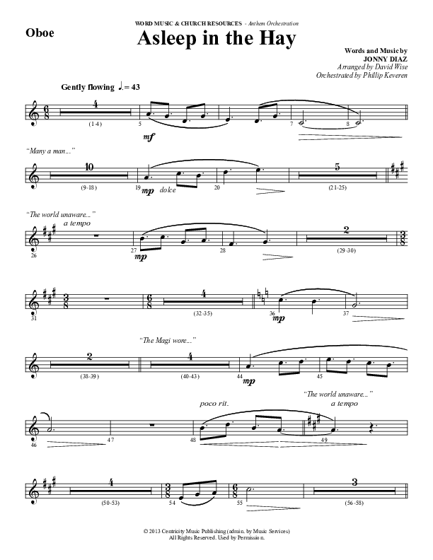 Asleep In The Hay (Choral Anthem SATB) Oboe (Word Music Choral / Arr. David Wise)