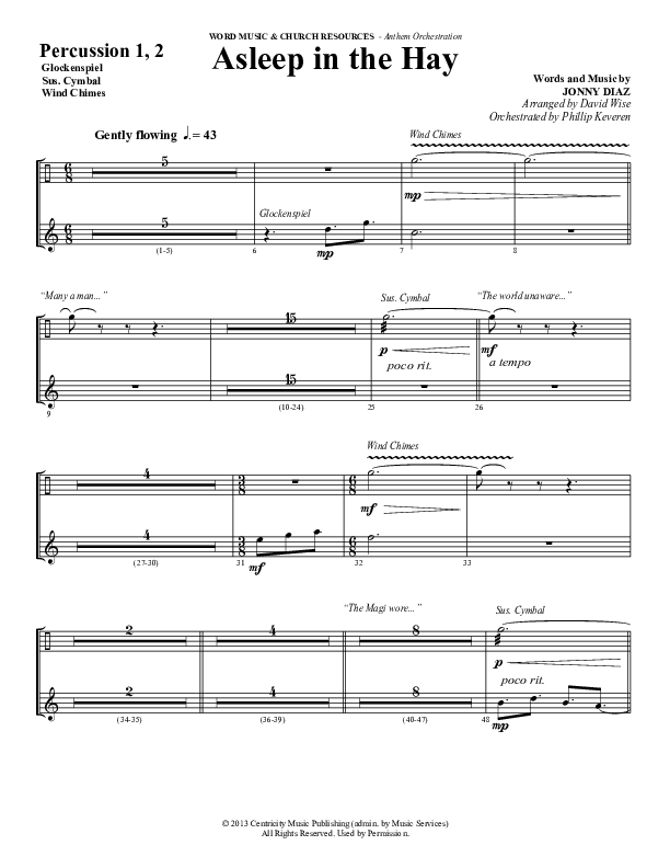 Asleep In The Hay (Choral Anthem SATB) Percussion 1/2 (Word Music Choral / Arr. David Wise)