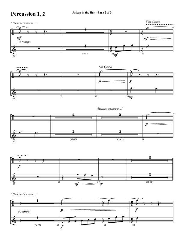 Asleep In The Hay (Choral Anthem SATB) Percussion 1/2 (Word Music Choral / Arr. David Wise)