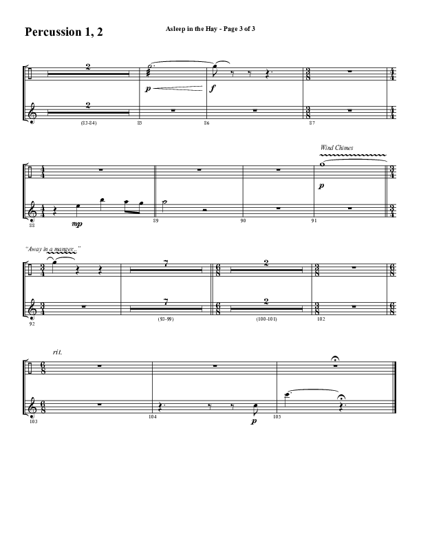 Asleep In The Hay (Choral Anthem SATB) Percussion 1/2 (Word Music Choral / Arr. David Wise)