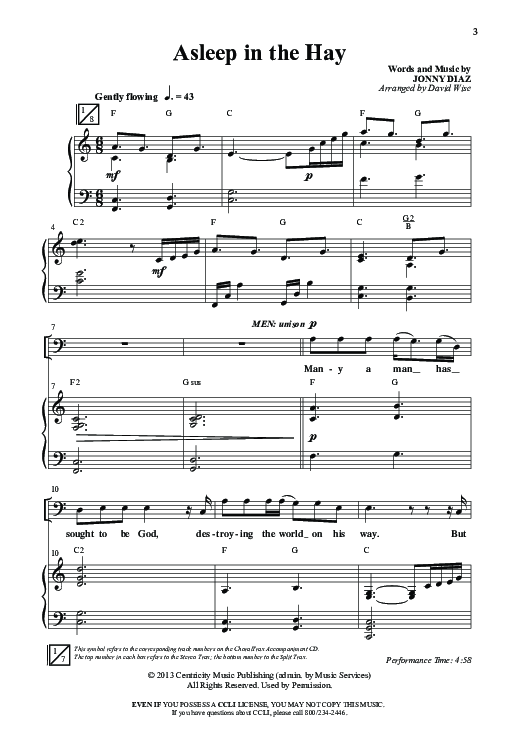 Asleep In The Hay (Choral Anthem SATB) Anthem (SATB/Piano) (Word Music Choral / Arr. David Wise)
