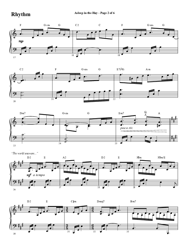 Asleep In The Hay (Choral Anthem SATB) Rhythm Chart (Word Music Choral / Arr. David Wise)