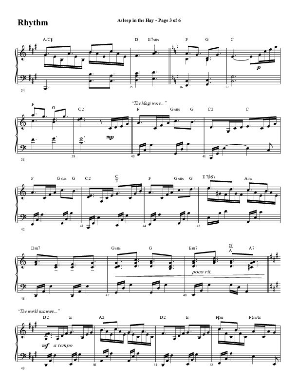 Asleep In The Hay (Choral Anthem SATB) Rhythm Chart (Word Music Choral / Arr. David Wise)
