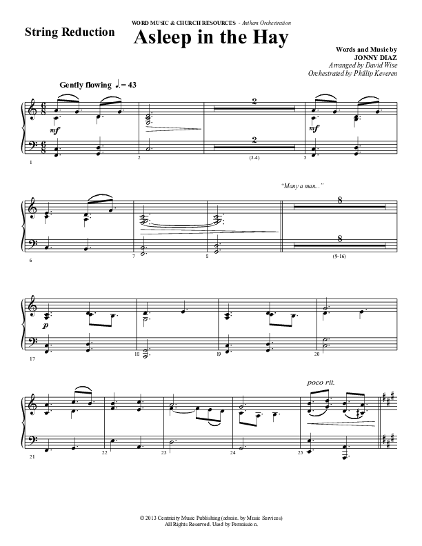 Asleep In The Hay (Choral Anthem SATB) Synth Strings (Word Music Choral / Arr. David Wise)