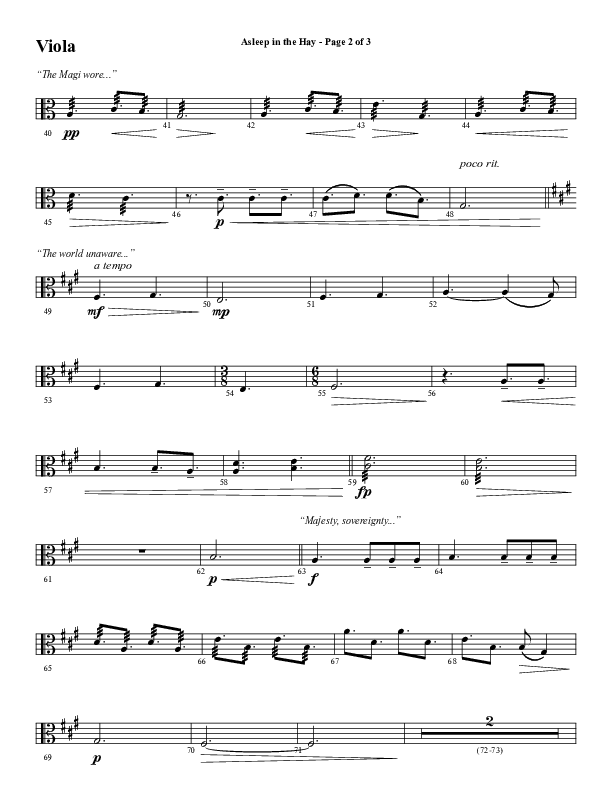 Asleep In The Hay (Choral Anthem SATB) Viola (Word Music Choral / Arr. David Wise)