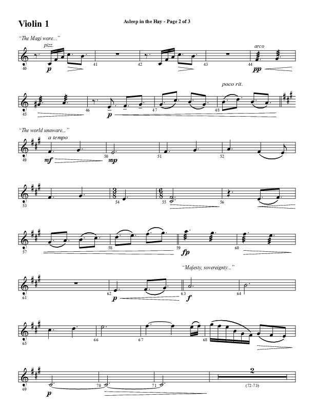 Asleep In The Hay (Choral Anthem SATB) Violin 1 (Word Music Choral / Arr. David Wise)