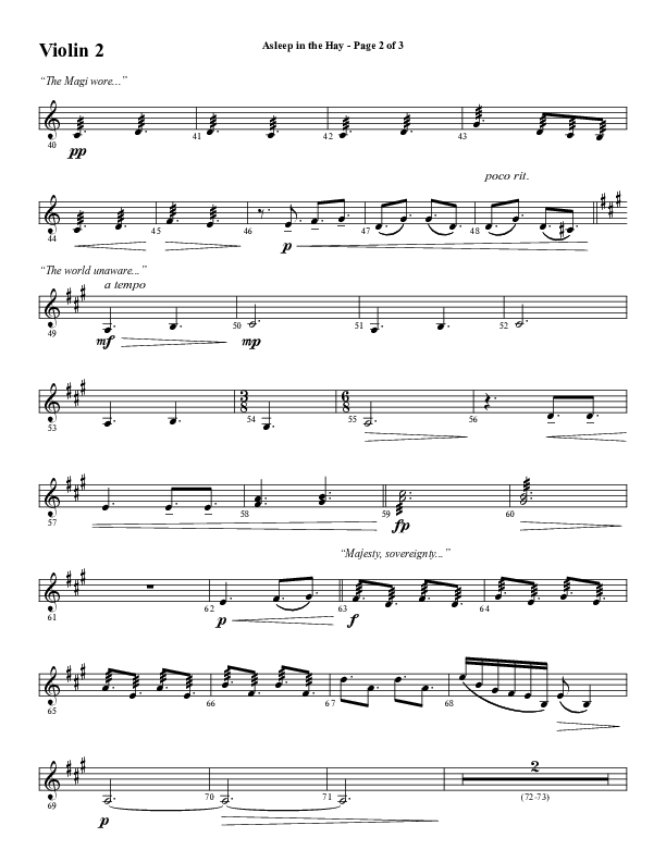 Asleep In The Hay (Choral Anthem SATB) Violin 2 (Word Music Choral / Arr. David Wise)