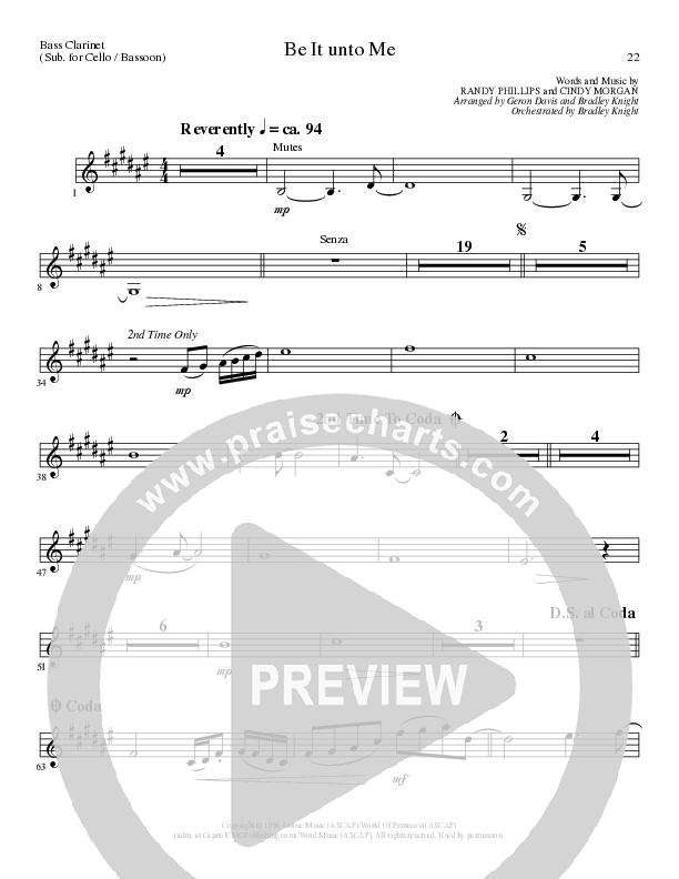 Be It Unto Me (Choral Anthem SATB) Bass Clarinet (Lillenas Choral / Arr. Geron Davis / Arr. Bradley Knight)