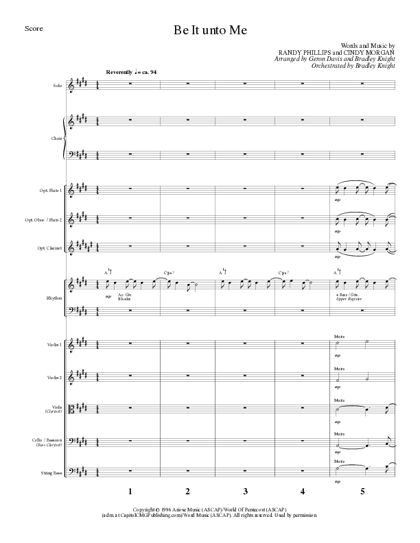 Be It Unto Me (Choral Anthem SATB) Orchestration (Lillenas Choral / Arr. Geron Davis / Arr. Bradley Knight)